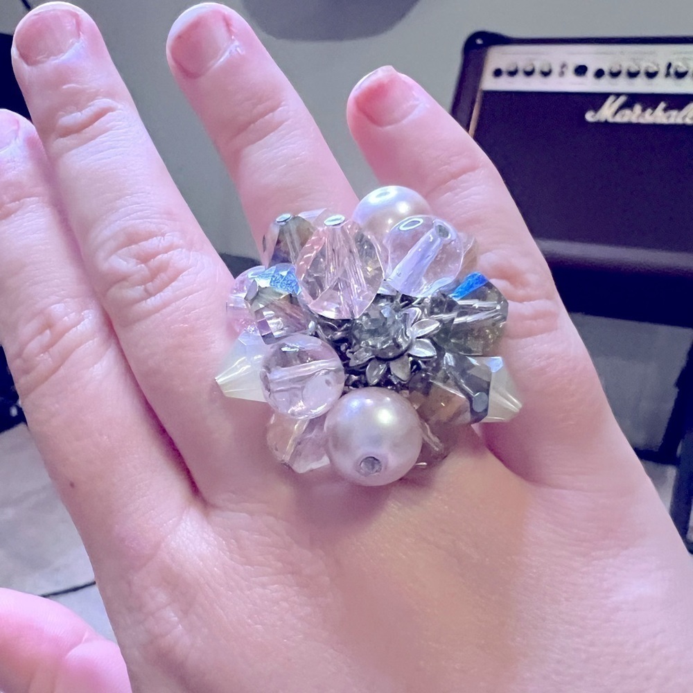 Chunky crystal cluster costume ring